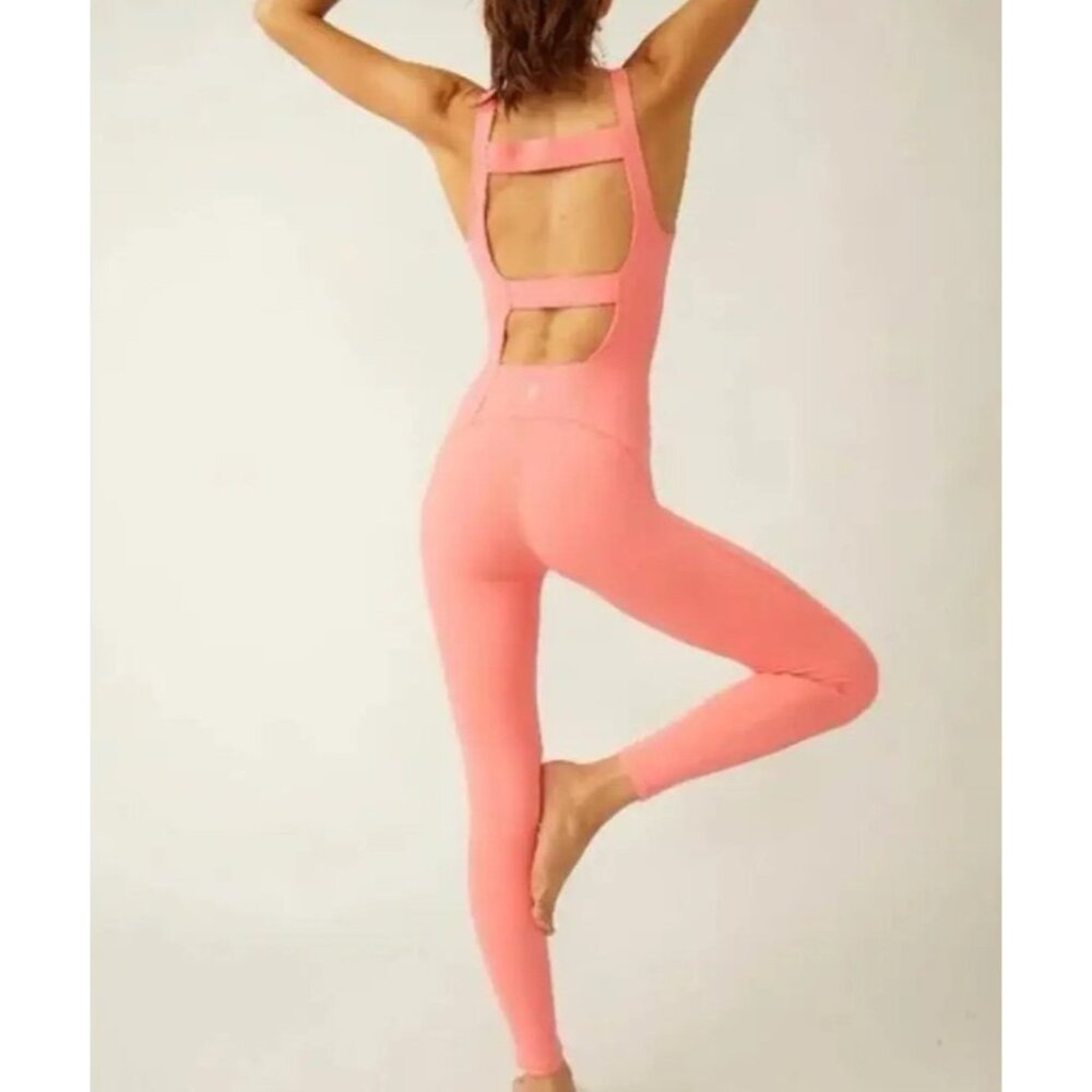 Free People FP Movement Never Better One Piece Neon Coral Small NWT $98